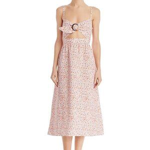 Fame and Partners linen blend floral cut out midi dress in Jasmine